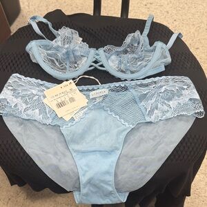 La Perla Light Blue Lace Bra and Panty Set